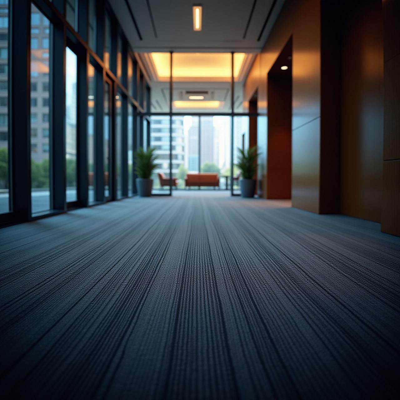 Pristine modern office lobby with cleaned carpets